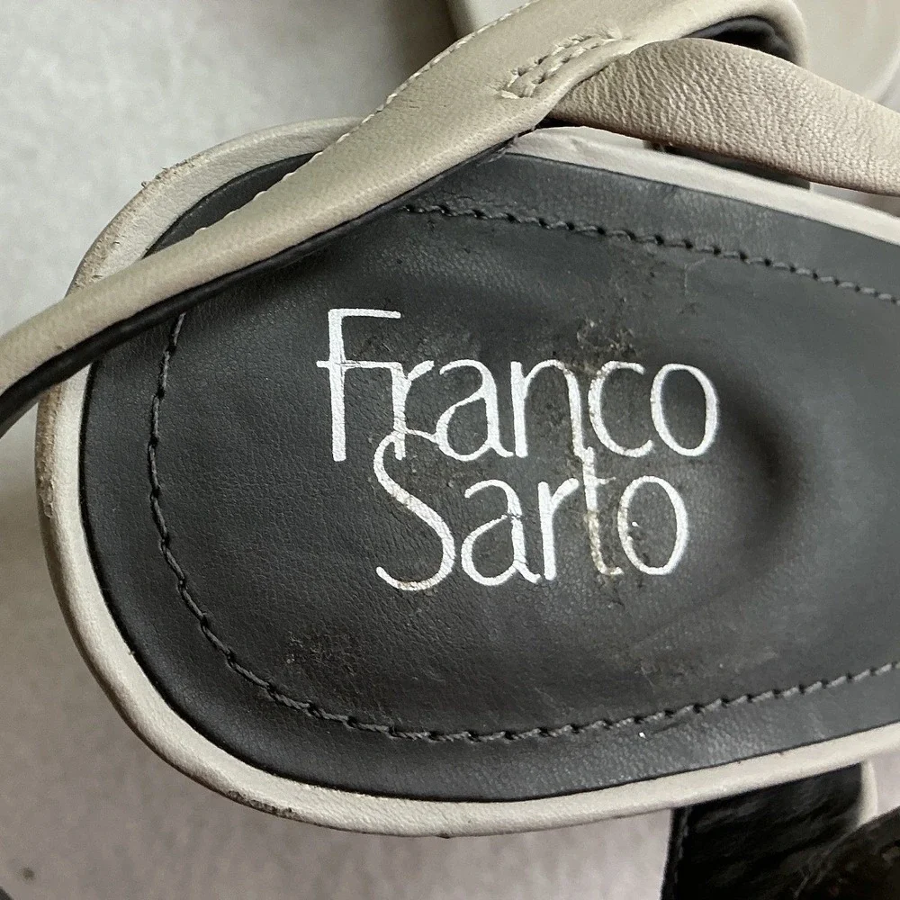 Franco Sarto Damalis Stone Square Toe Block Leather Strappy Heels 10M